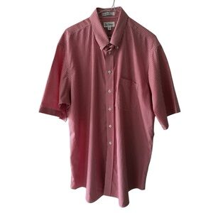 Paul Fredrick Gingham Check Button Up Shirt Size 17 Red White Cotton Broadcloth